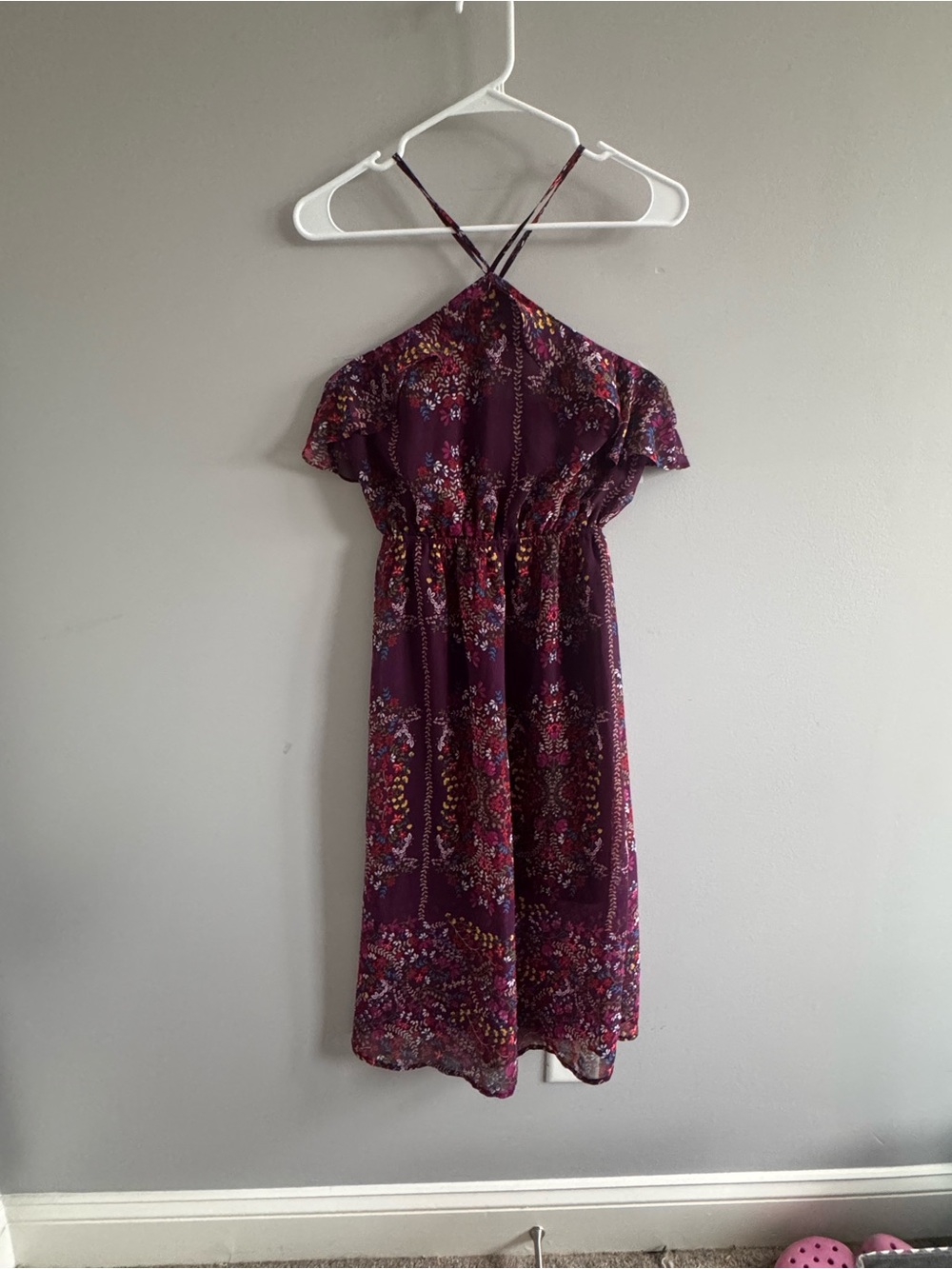 Monteau halter Purple Floral Halter Midi Dress Women's Small